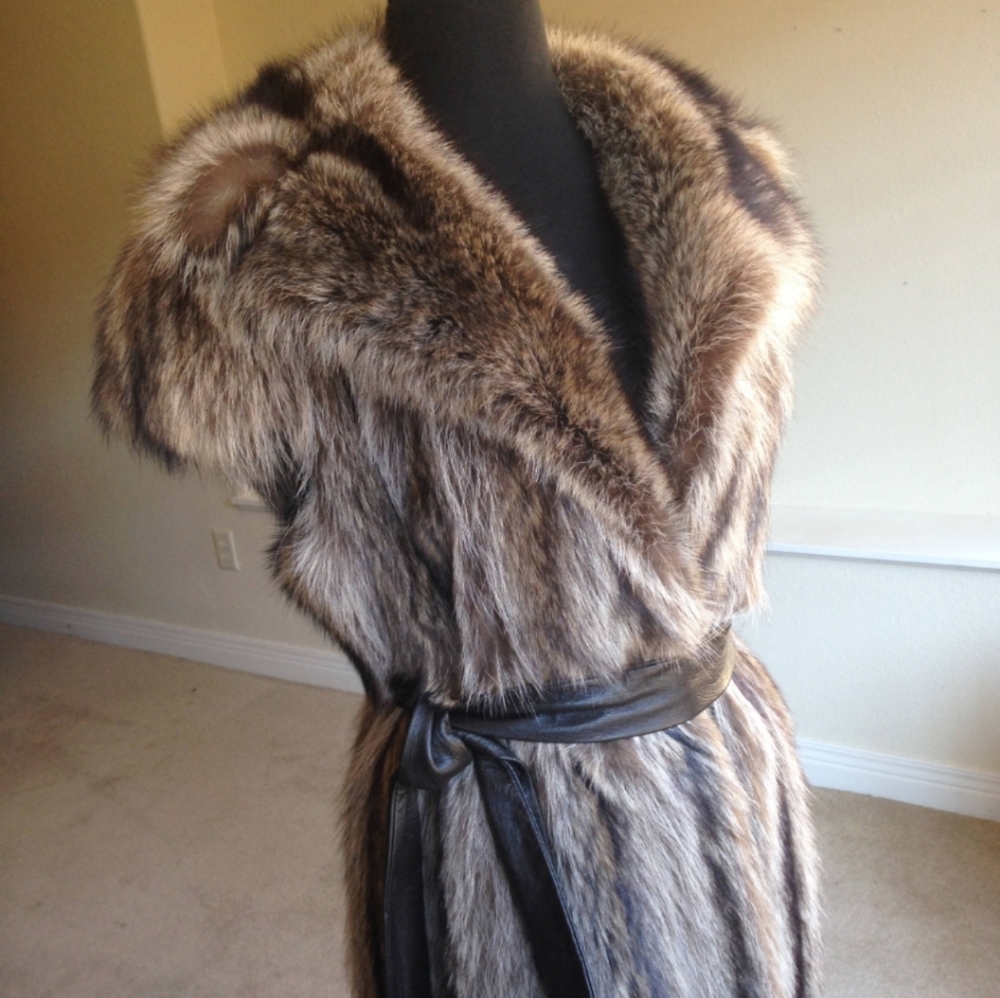 Vintage Full Length Raccoon Fur Vest Coat 1960 1970